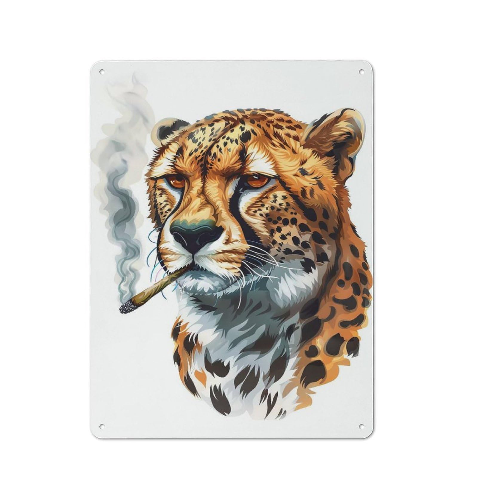 Junmoney Cheetah Smoking Metal Sign 40X30cm With For Hallway Wall, Retro Decor, Autumn Home Decor For Collectors Of Metal Signs