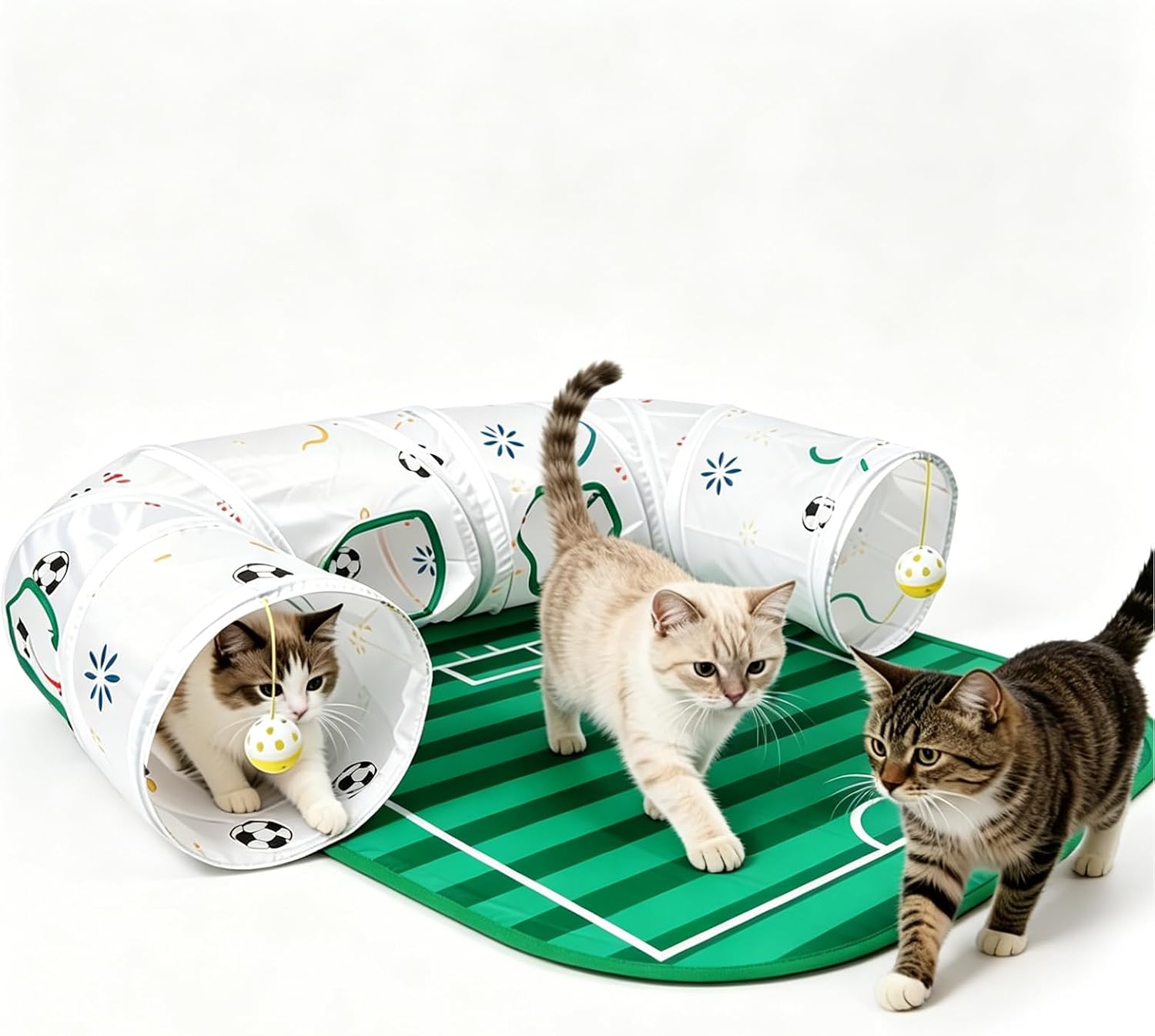 BAMY Football Cat Tunnel Bed, Collapsible Pet Tunnel Tubes Toys with Removable Mat for Summer Indoor Outdoor Ferret(Football)
