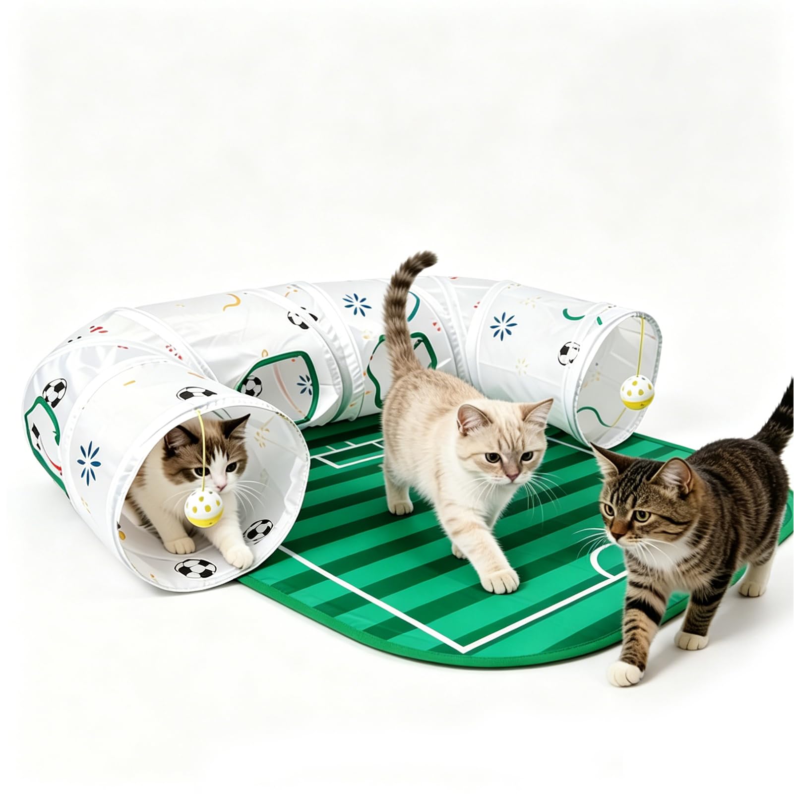 Túnel de fútbol para gatos en terrazas y salones con alfombra desmontable de verano BAMY
