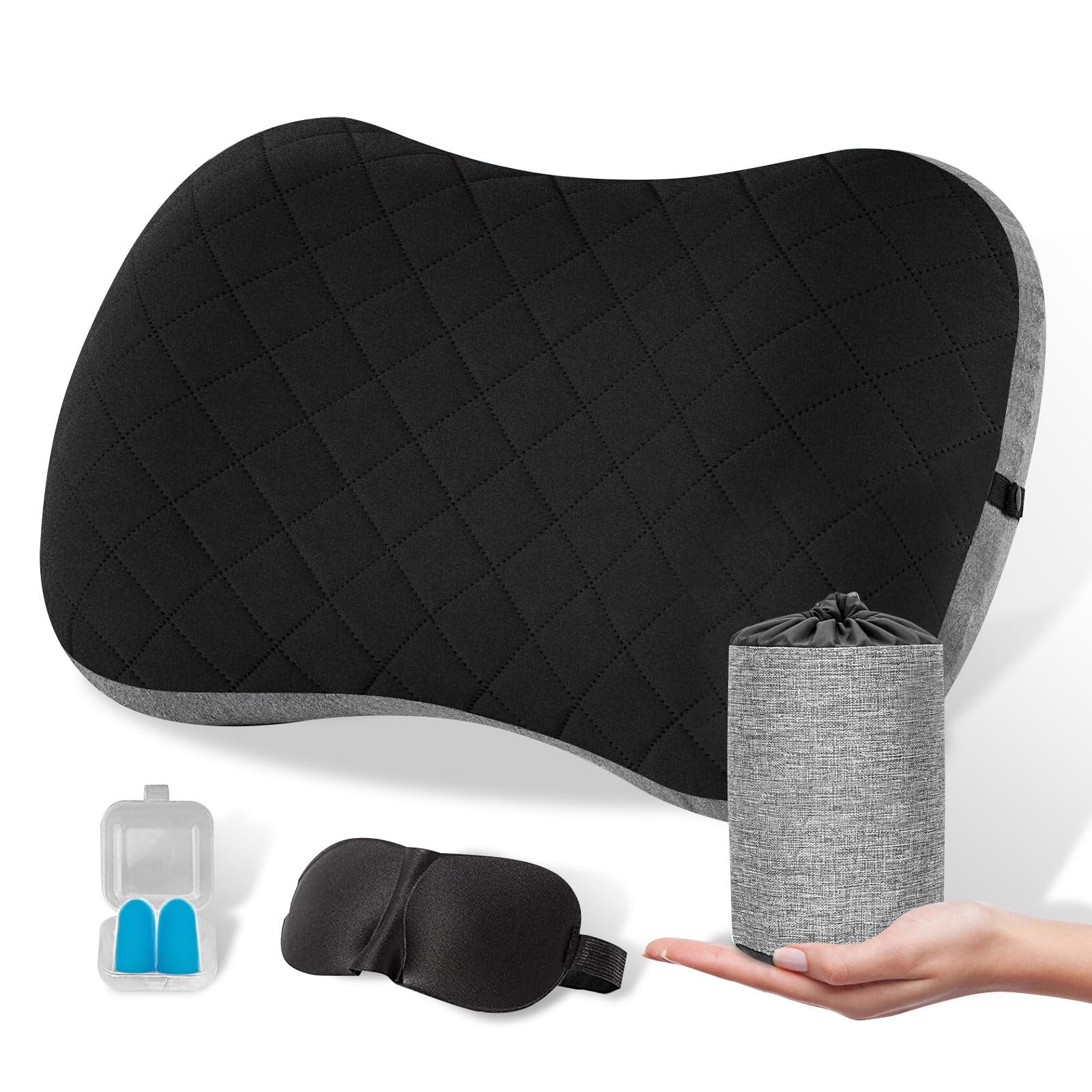 Oreiller Camping Gonflable EPROICKS - Taie Amovible - Sangle Fixation - Noir - Randonnée