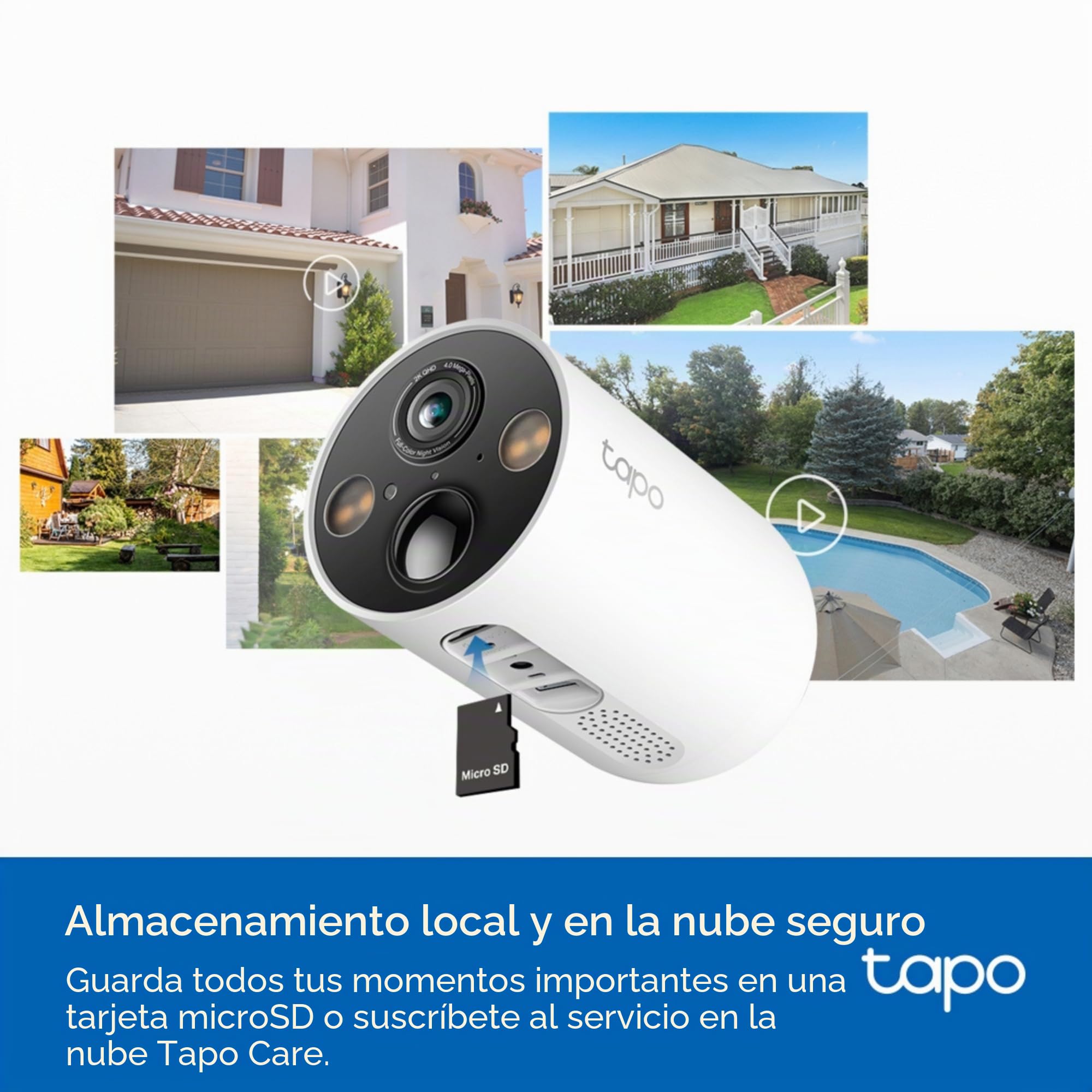 Tapo C425 Kit 2K 4MP QHD Batería Solar Cámara de Seguridad Exterior Inalámbrica, 150° Súper Amplio FOV, Visión Nocturna a Color, Sin Cuota Mensual, Detección IA, Conversación Bidireccional, IP66