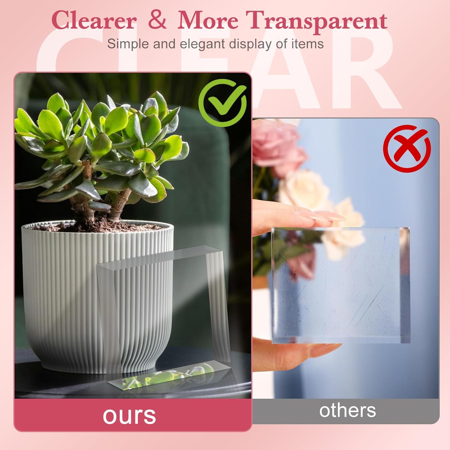 Acrylic Base Stand 6 Pack 3 X 3 Inch Acrylic Blocks for Display Trophy Base Clear Square Cube Riser Display Cylinder Pedestal Stands for Collectibles Jewelry Props Food Display 3 Size