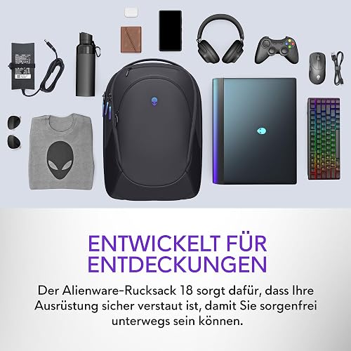 Alienware 18 Backpack - AW7825P - 28L Capacity, 3D Breathable mesh, Magnetic pocket organizers, RFID safe pocket, Weather resistant, 3D Iridescent reflective Alienware logo - Alienware Black - 2