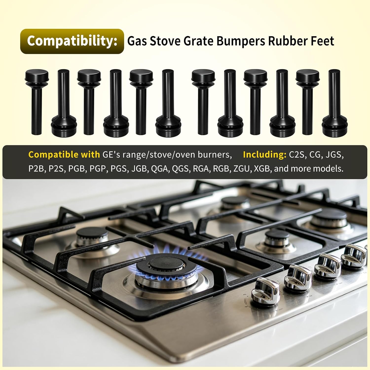 12 Pack WB02X24790 Gas Stove Grate Bumpers Rubber Feet Replacement,Compatible with GE Range/Stove/Oven Burner Grate Feet,Fit For GE C2S CG JGS P2B P2S PGB Etc