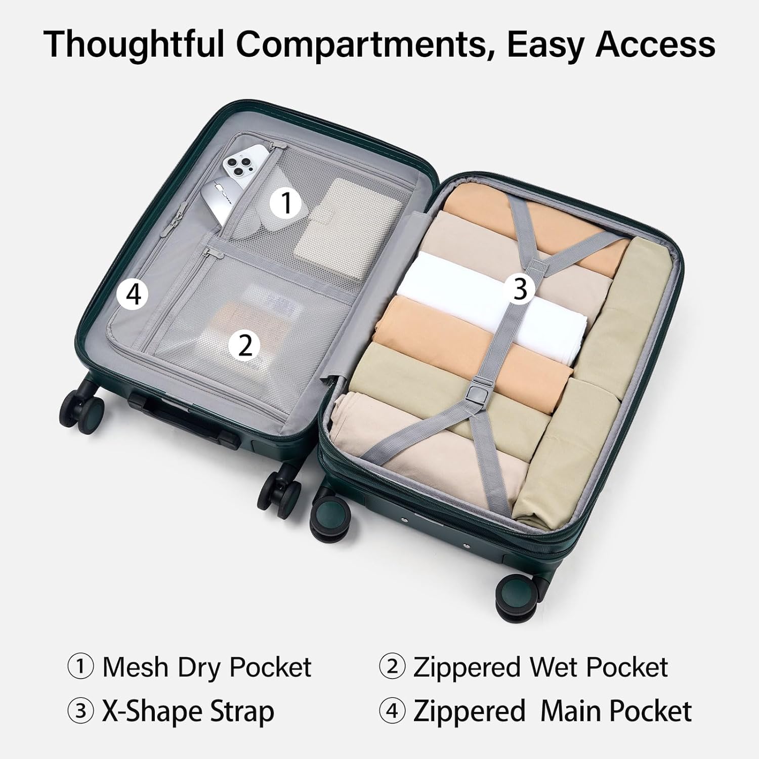 Hanke Expandable 26 Inch Luggage with Spinner Wheels, Hardside Large Suitcase, All-PC Hard Shell Travel Luggage, TSA Lock, Lightweight Durable Checked-Medium (Blackish Green, 93L) - Image 5
