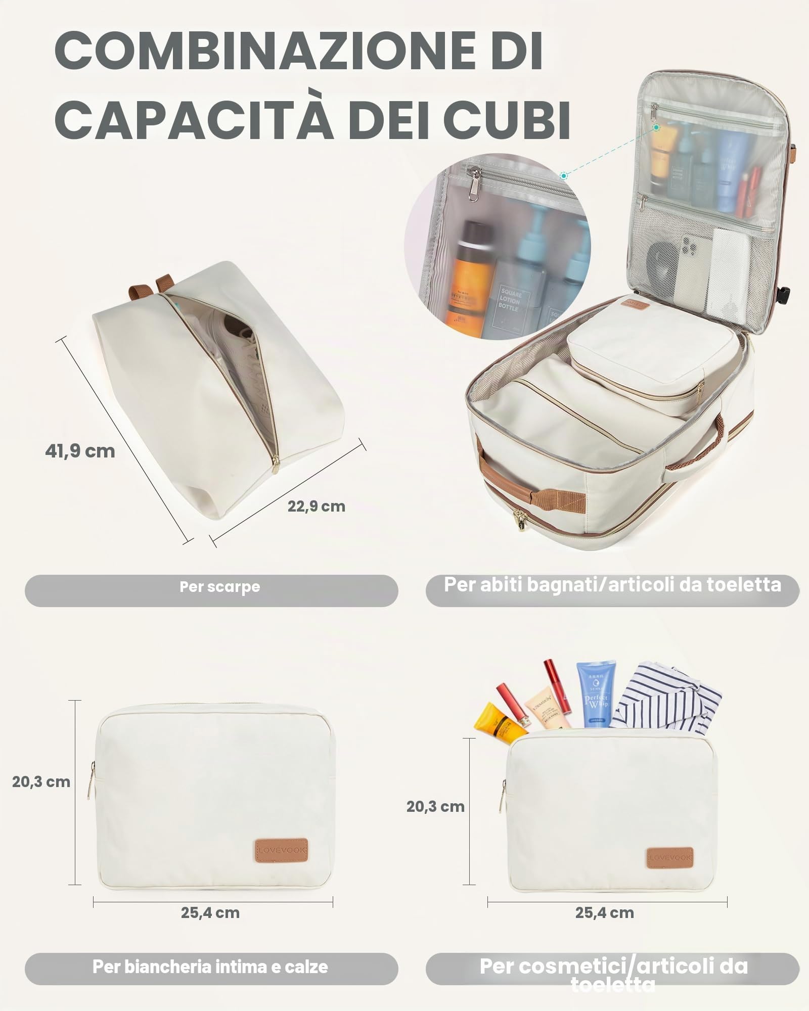 LOVEVOOK Zaino da Viaggio Aereo Bagaglio a Mano, Impermeabile Zaini | Trolley Bagaglio Donna 40L Cabin Max per Ryanair Easyjet, Grande Zaino Porta PC 17 Pollici Valigia Borsa a Zainetto