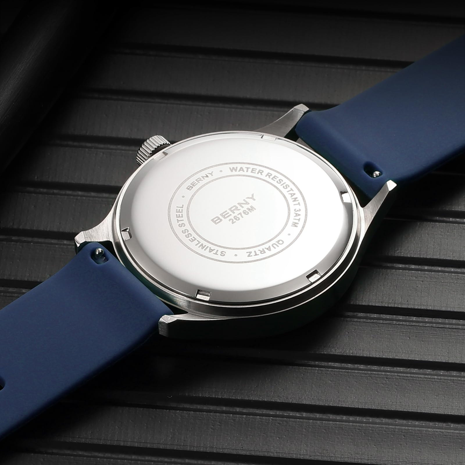 BERNY Mens Cuarzo De Acero Inoxidable Sólido Reloj De Agua Relojes Deportivos A Prueba De Agua para Los Hombres Luminosa