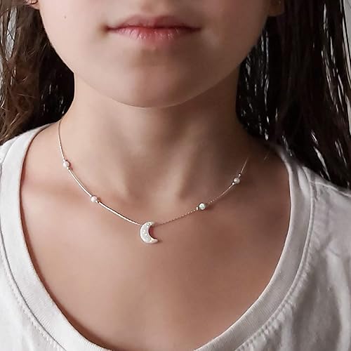 Miniatura 4 de Collar de luna de ópalo blanco, gargantilla de luna creciente, delicada cadena de caja de longitud de 16 + 2 pulgadas, regalo para niñas y mujeres