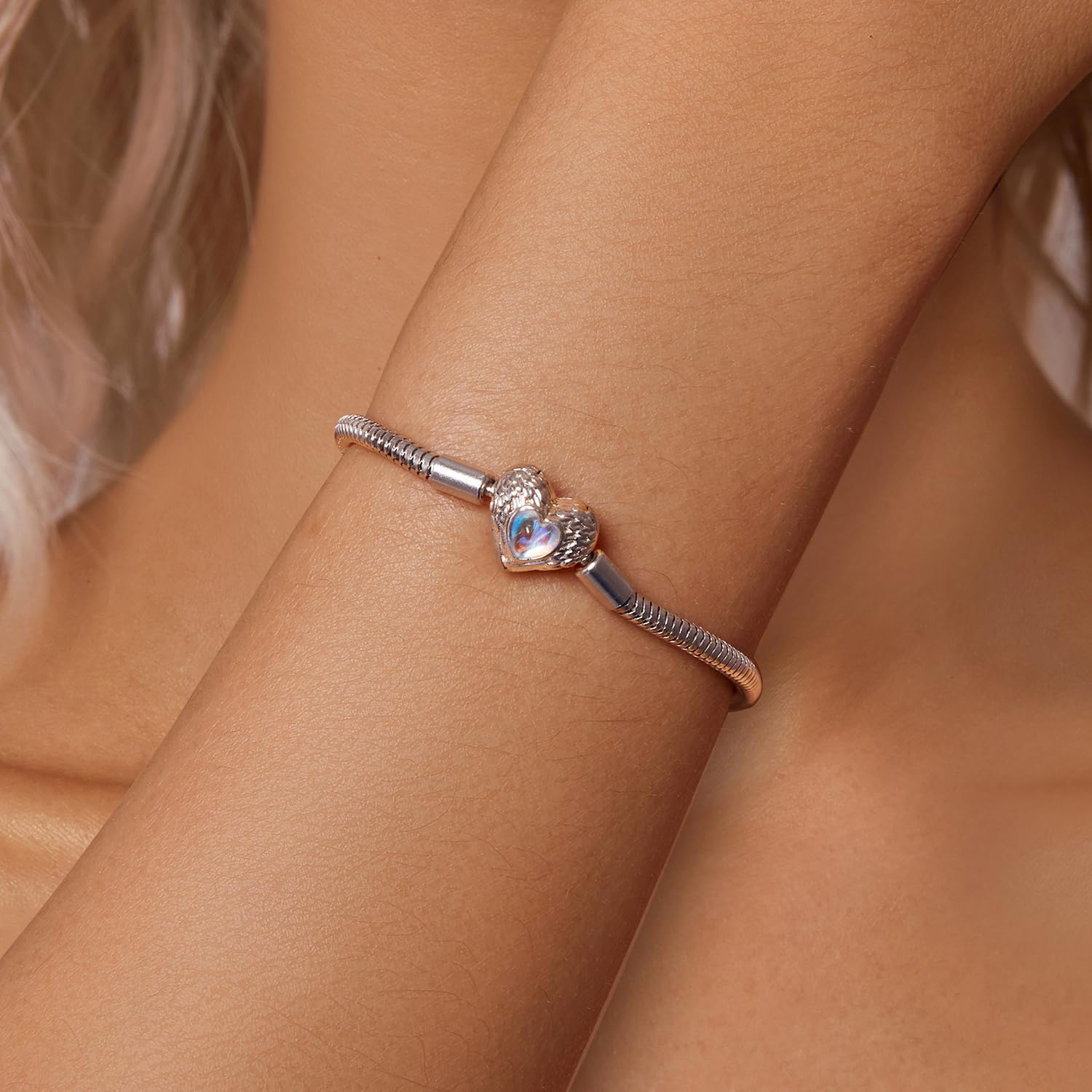 YCTTKDD Armbänder aus 925er-Sterlingsilber für Damen, Schlangenketten-Armbänder für Mädchen, Schmetterlings-Armband, Herz-Armbänder für Damen, Verschiedene Silberfarben