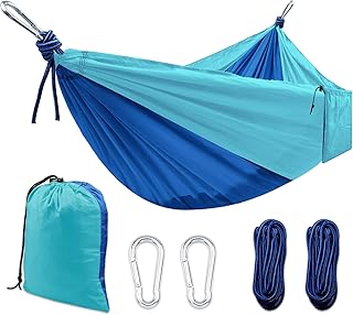 Camping Hammock, Double & Single Portable Hammocks with 2 Tree Straps and Carabiners | Easy Assembly | Lightweight Parachu...