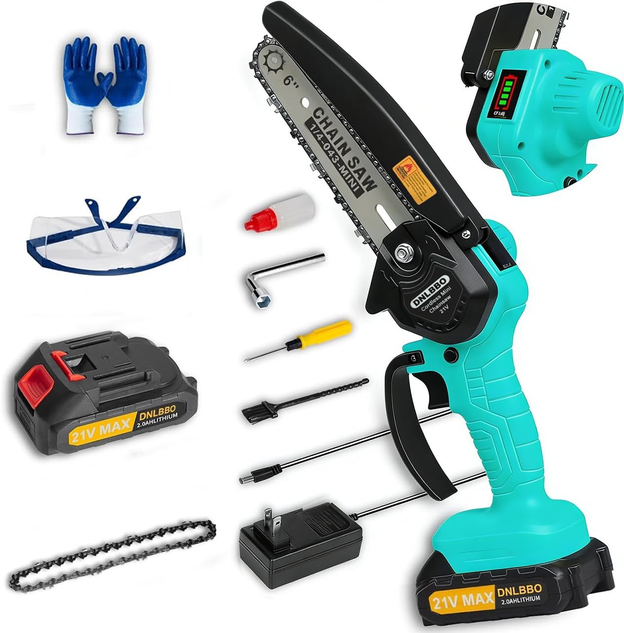 Mini Chainsaw Cordless, 6 inch Electric Chain Saw, With power display for Wood/Tree Cutting, Garden & Household Use Stocking Holiday Gifts for Men, Fathers & Gardening Enthusiasts
