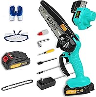 Vista 1 de Motosierra eléctrica de 6 pulgadas, motosierra eléctrica de mano con pantalla de potencia, para árboles y ramas, corte de madera, regalos para Azul