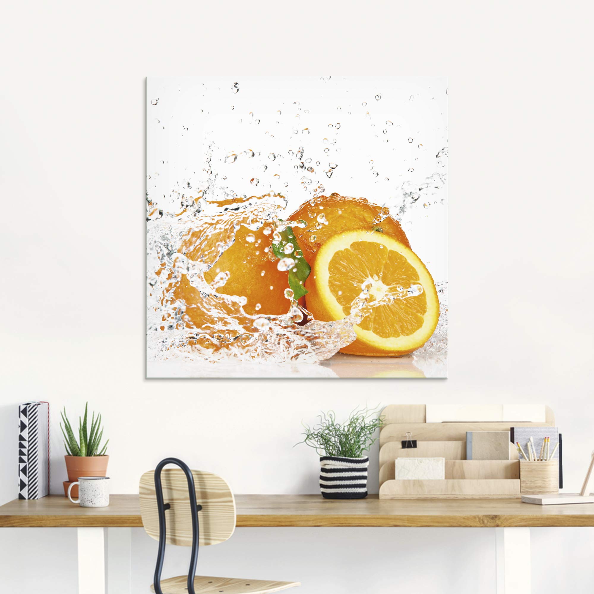 ARTLAND Wanddeko Glasbilder Wandbild Glas Bild einteilig 60x30 cm Querformat Früchte im Wasser Obst Orange Frucht Cocktails Bar Modern T5UI