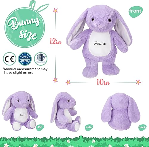 Miniatura 2 de BSTAOFY Juguete personalizado de conejo de 16 pulgadas, muñeca de conejo de felpa suave, con nombre bordado en el vientre para regalos de Pascua