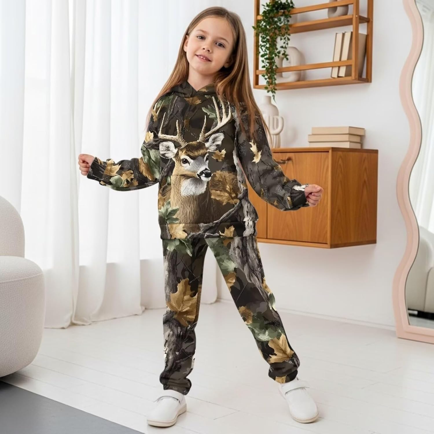 Tracksuits for Girls Warm Sweatsuits and Sweatpants Comfortable Hooded Graphic Pullover Top Pants