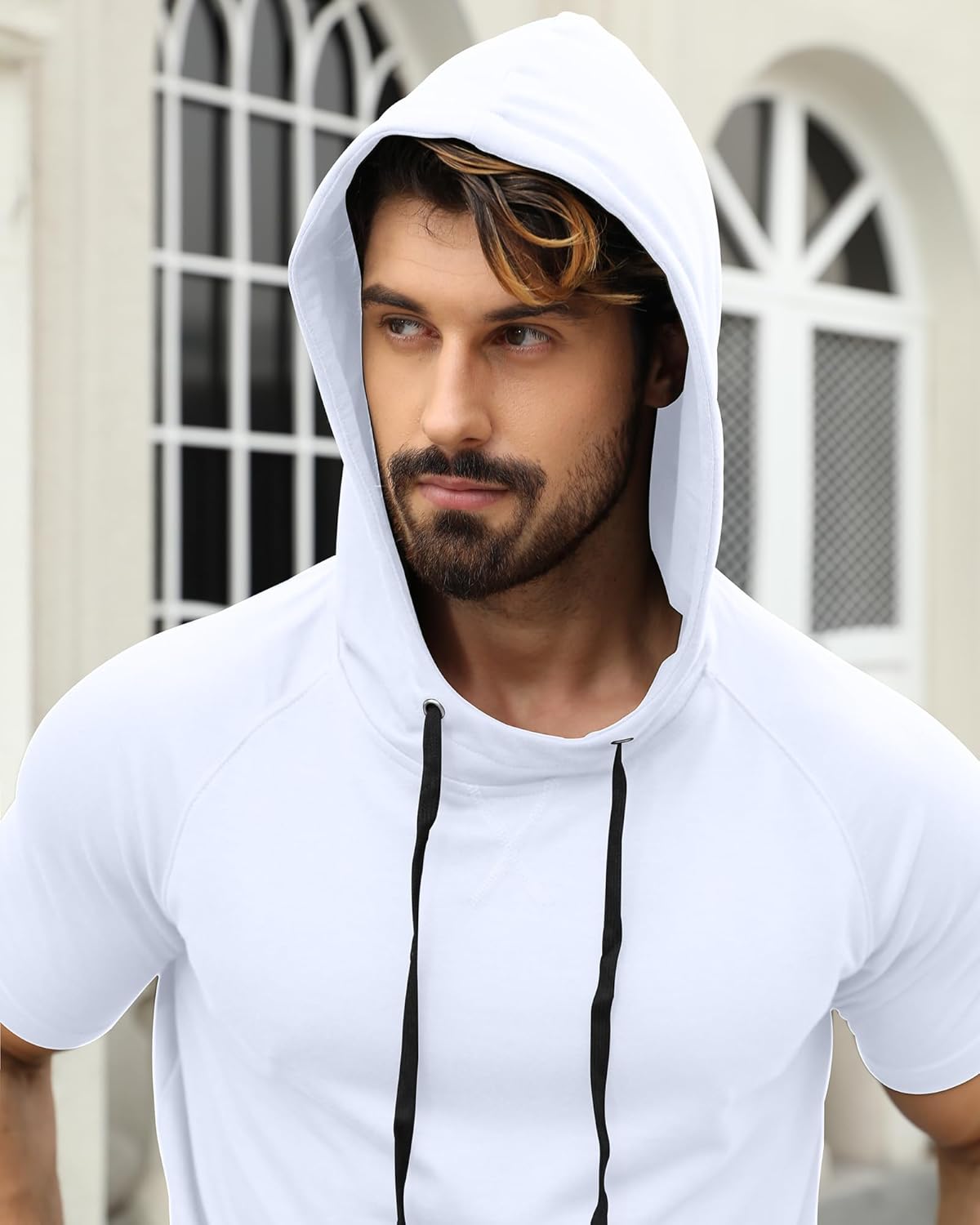 Aiyino Men's Short Sleeve Hoodie Workout Gym Sweatshirt Muscle Fit Fashion Athletic Hoodies Pullover Hooded T-Shirts - Image 5