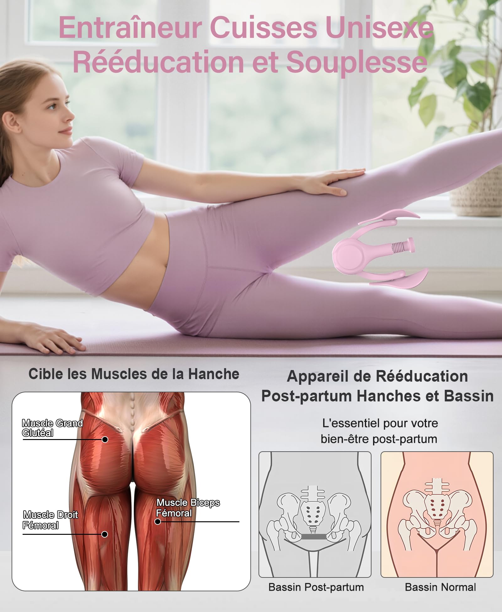 Appareil pour Muscler Le Périnée et Fessiers, Kegel Appareil de Musculation Réglable 31.8kg pour Femme et Homme, Équipement de Renforcement à Domicile pour Post-Partum, avec Bande