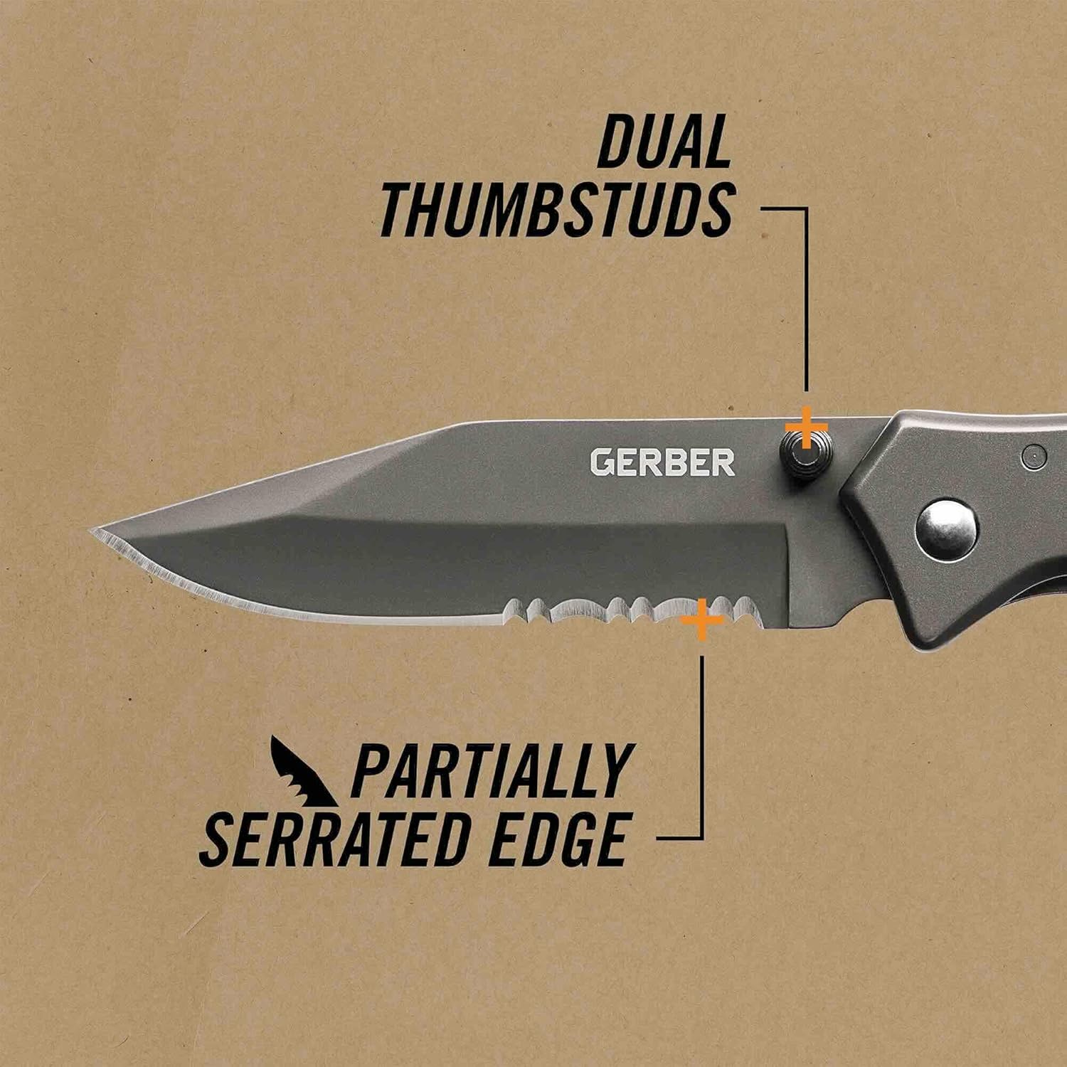 Gerber Gear Paraframe I EDC Folding Pocket Knife, 3" Serrated Edge with Safety Frame Lock, Stainless Steel, Grey