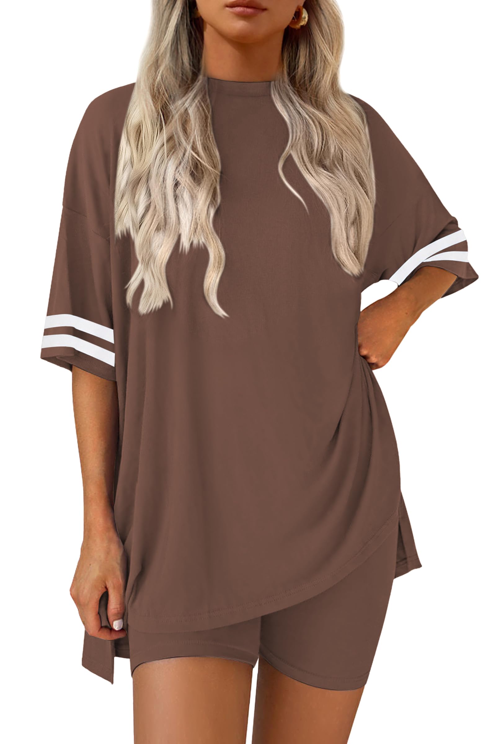 Ekouaer Womens Pajamas Casual 2 Piece Short Sleeve Biker Shorts Lounge Set