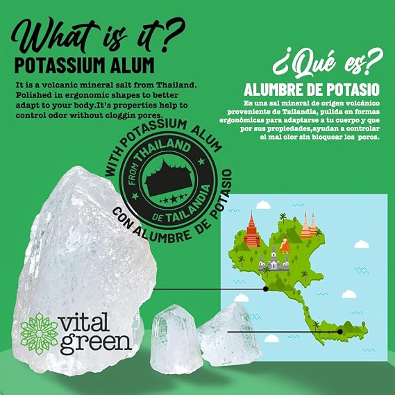 Vital Green Natural Powder Deodorant, Potassium Alum Crystal, 100g, 1pk