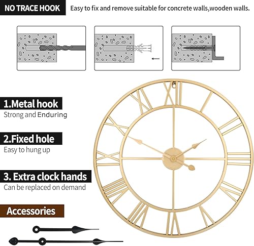 Miniatura 45 de Reloj de pared grande para decoración de sala de estar, 16 pulgadas, silencioso, sin tictac, funciona con pilas, reloj de pared moderno decorativo