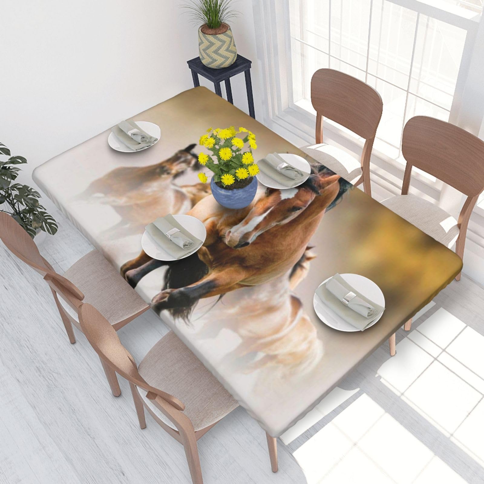 BNVSADC Horses Printed 4FT Tablecloth 122x76 CM Polyester Kitchen Water Resistant Table Cloth Dining Table Decoration Table Covers