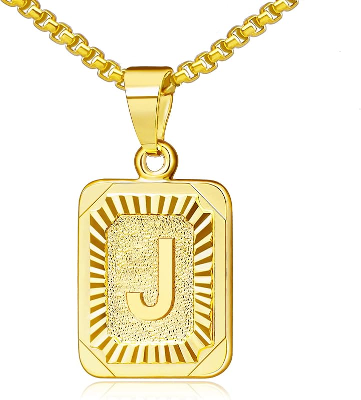 JSJOY Graduation Gifts 2026 Gold Initial Necklaces for Women Men Gold Letter Necklaces 26 Capital A-Z Letter Pendant Necklaces for Women Square Monogram Necklace for Her Initial Necklaces