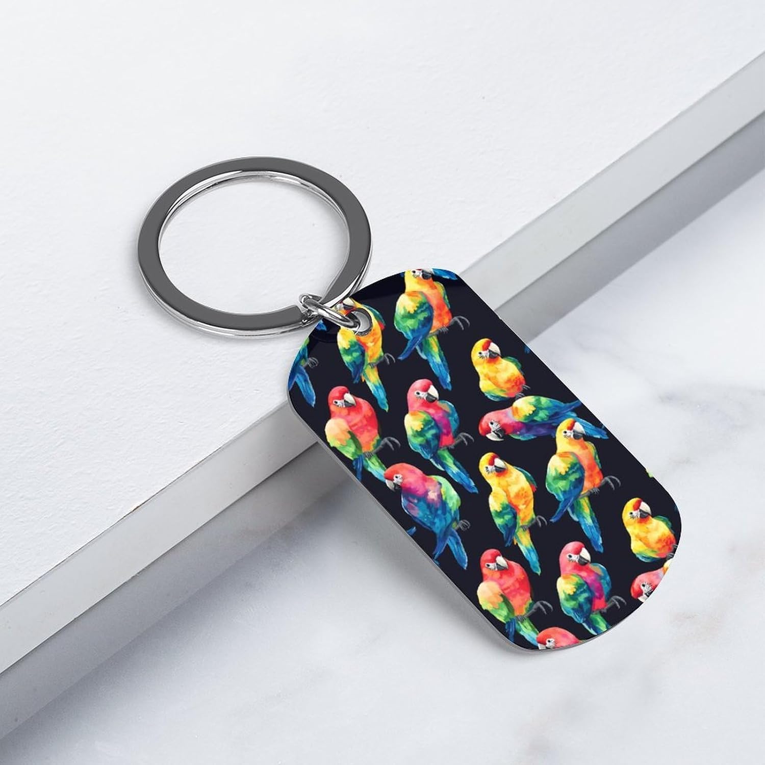 Watercolor Parrots Colorful Custom Keychains for Men Women Funny Key Chain Accessory Purse Bag Pet Charms Gifts image 3