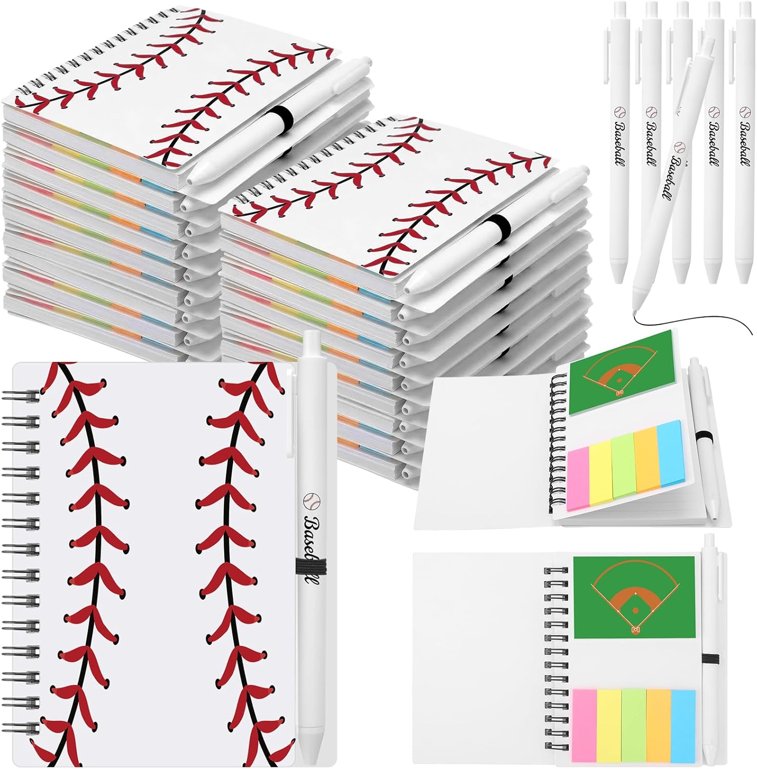 Resurhang 12 Sets Baseball Notebook Gifts Baseball Spiral Notebook Ballpoint Pens for Coaching Supplies Coach Gifts Team Party Players Sports Lover Party Favor
