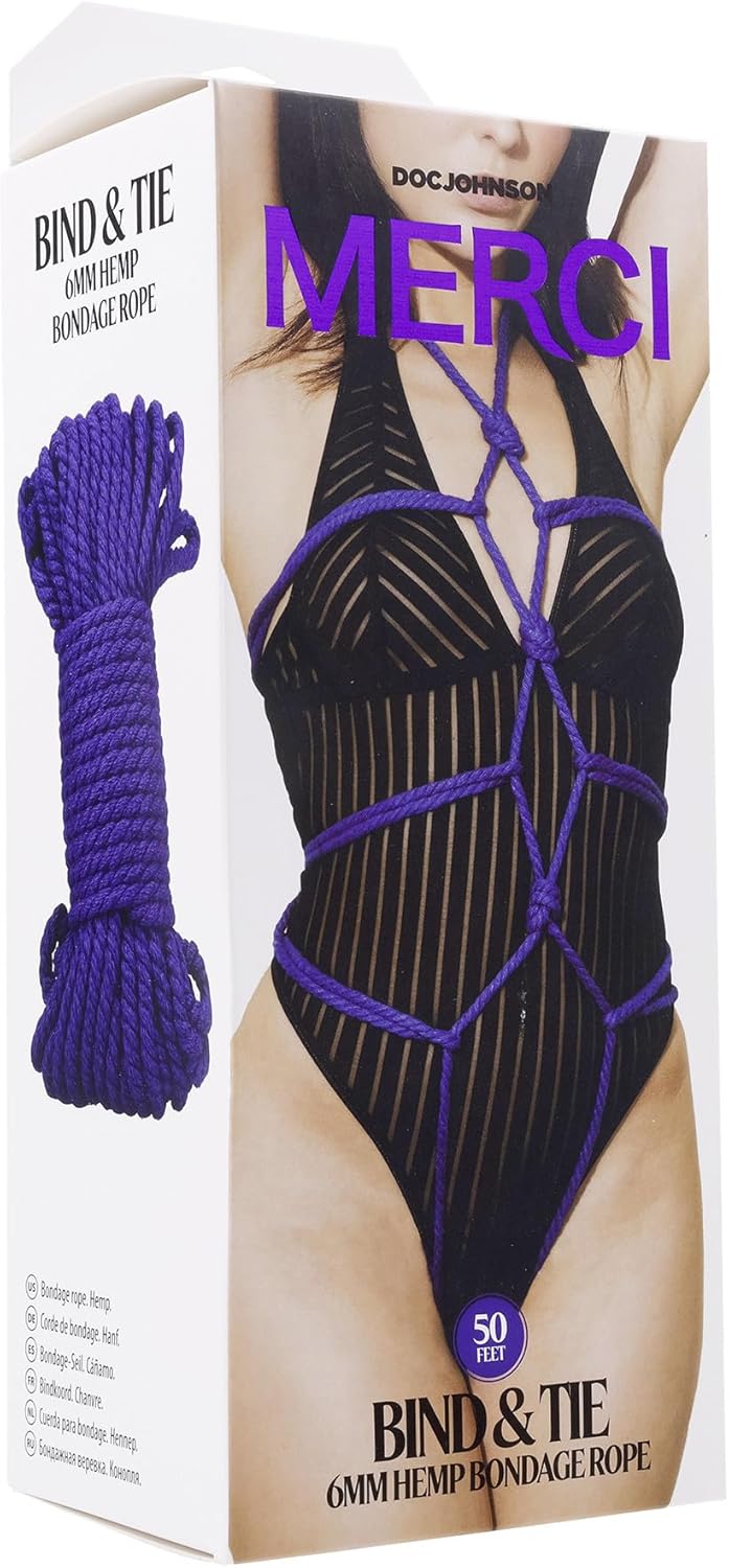 Doc Johnson Merci - Bind & Tie - 6mm Hemp Bondage Rope - 50 Feet - for Adults Only, Violet