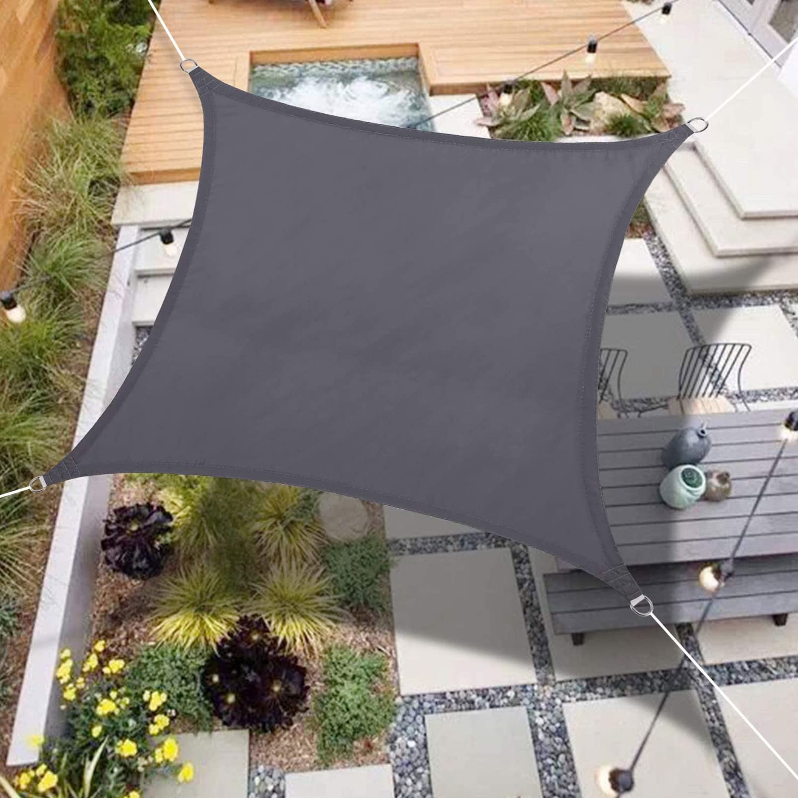 Żagiel przeciwsłoneczny w kształcie ogrodu, na balkon, osłona przeciwsłoneczna z linami montażowymi i zestawem do mocowania, markiza z filtrem przeciwsłonecznym, wodoodporny, dozownik zacienienia 98% promieni UV, szary (rozmiar: 3 x 5 m)