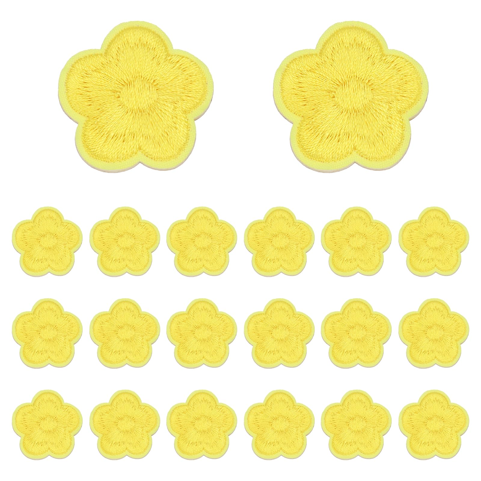 sourcing map 20 Pcs Flower Iron-on Patches, 1.18 Inch Cute Flower Applique Patches Embroidered Sew on Patch for Clothing Jackets Backpack Shoes DIY Accessory Bags, Dark Yellow