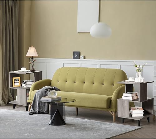 Miniatura 4 de COSTWAY Juego de mesa de noche de 2 piezas, mesa auxiliar moderna, estante de almacenamiento, color gris