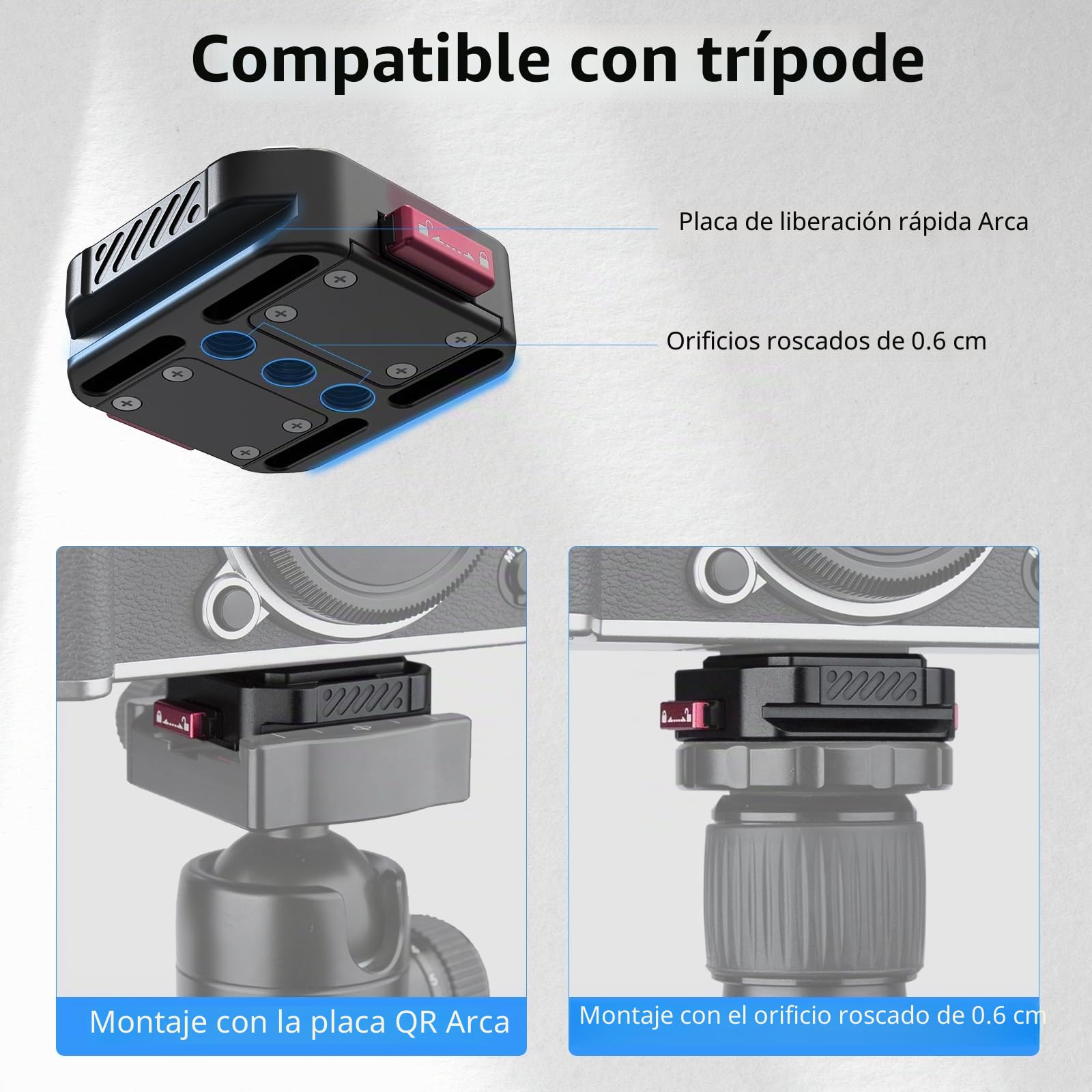 Nitze Placa de Liberación Rápida con Placa Arca QR y Tornillo de 1/4", Quick Release Plate para Plataformas de Cámara DSLR/Sin Espejo, QR Camera Mount Adapter de Carga útil de 10 KG - N51-A1