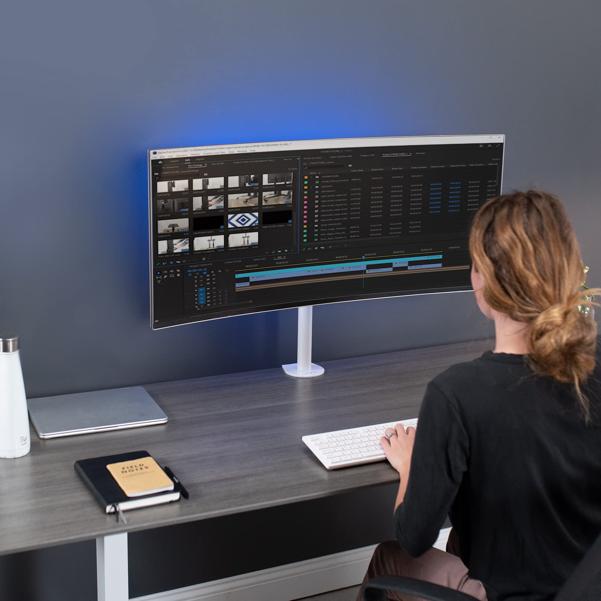VIVO Support de bureau robuste pour écran LCD de 33 à 38 pouces, peut contenir 1 écran standard à ultra large jusqu'à 96,5 cm, blanc, STAND-V001CW