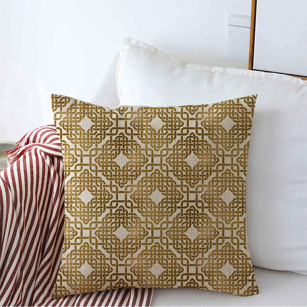 Decoration Linen Decorative Square Throw Pillow Cover Cushion Cover Pattern Traditional Repeatable Twisted Strips Vintage Abstract Agleam Band Celtic Intersecting Home Decor for Party 20x20 Inch