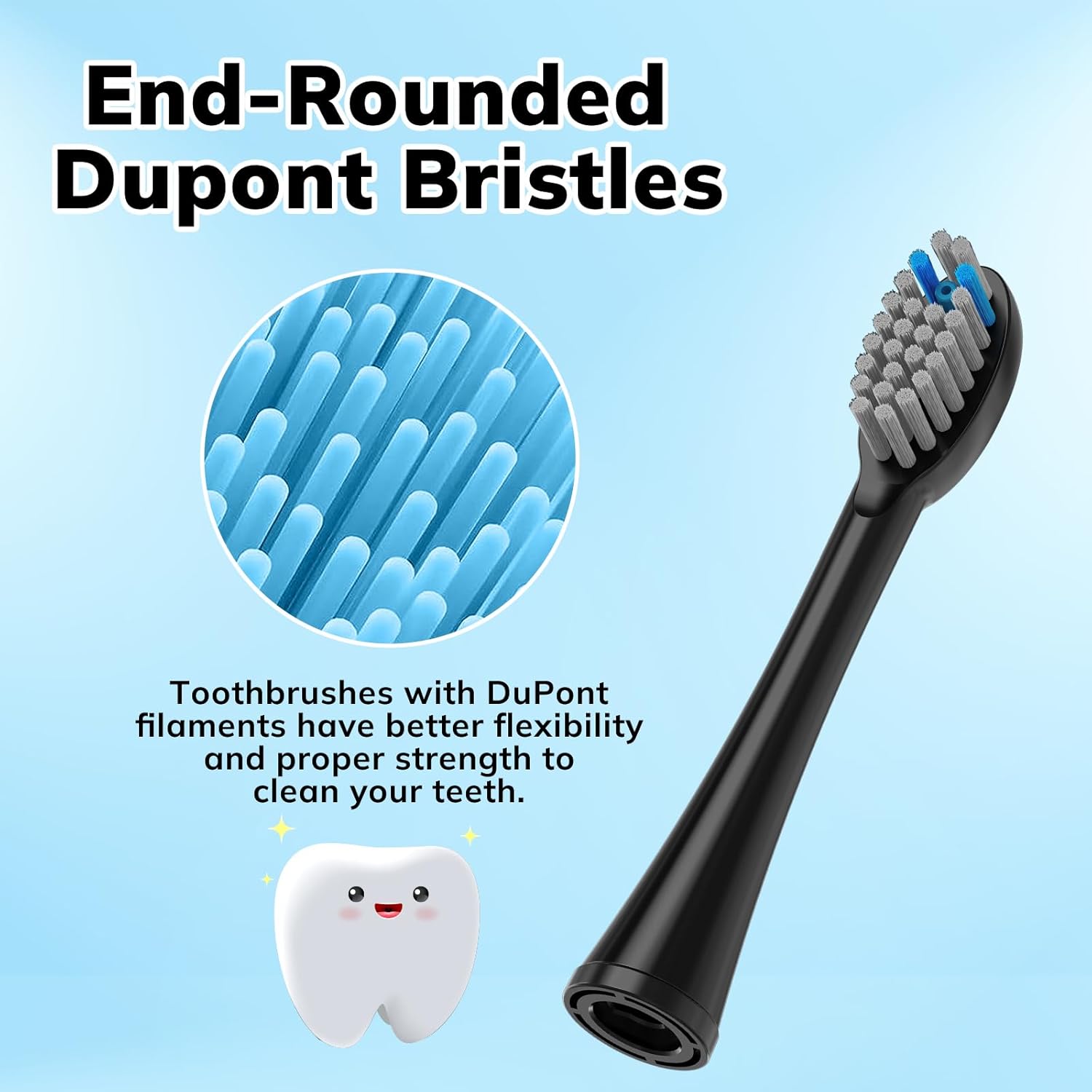 6 Pack Replacement Flossing Toothbrush Heads for Waterpik Sonic Fusion - Compatible with SF-01/SF-02/SF-03/SF-04 - Black with Caps