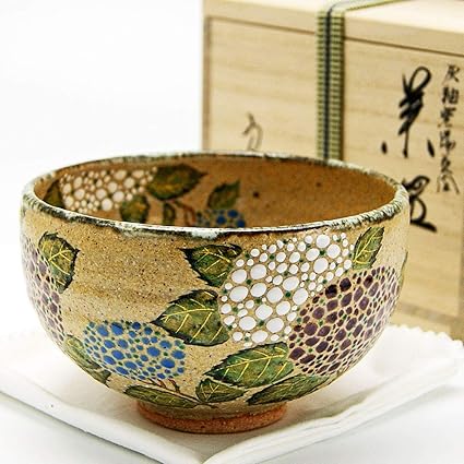 Amazon 抹茶碗 灰柚茶碗 紫陽花絵 木箱入り 夏茶碗 茶道具 みのる園 抹茶碗