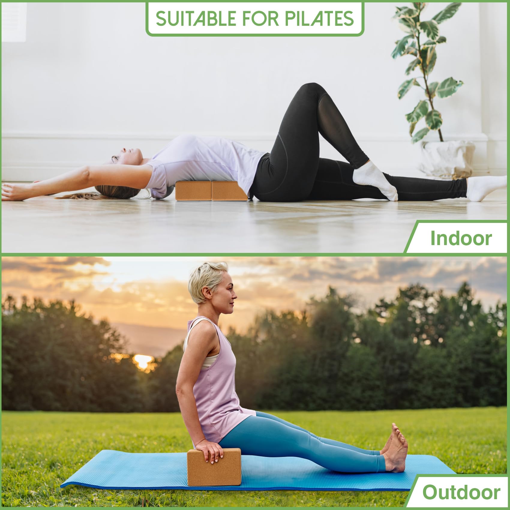 Blocchi Yoga In Sughero Naturale Di Alta Qualità – Confezione Da 2 Extra Large 10,2x15,2x22,9 Cm – Antiscivolo, Ecologici, Per Supporto E Stabilità – Cinghia Opzionale - 4