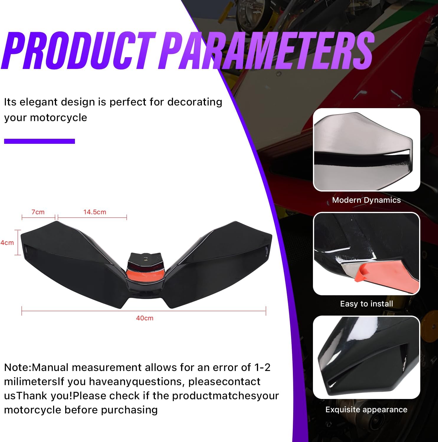 Motorcycle Winglet Fairings for YAMAHA MT-09 MT-09SP (2024-2025) - Spoiler Wing for Yamaha MT 09 Winglets, Durable ABS Plastic Easy Installation of Yamaha MT 09 Fairings (Bright Black)