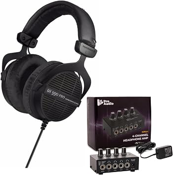 Beyerdynamic DT 990 PRO 250 Ohm Studio Headphones Ninja Black Limited Edition 4 Channel Headphone Amplifier Bundle 2 Items
