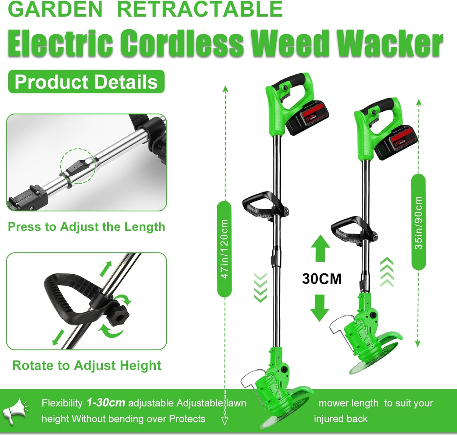 21V Electric Cordless Weed Wacker Lightweight Weed Eater with 2 x 2.0 Ah Battery and Charger 3 in 1 Adjustable Height Brush Cutter/String Trimmer/Mower for Garden and Yard Lawn