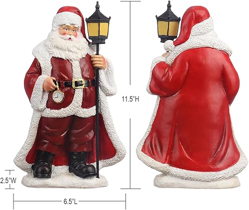 Miniatura 2 de Figura de Papá Noel de pie de 11.5 pulgadas de alto, rústica vintage roja, resina blanca aplanada de Papá Noel sobre la nieve sosteniendo linterna