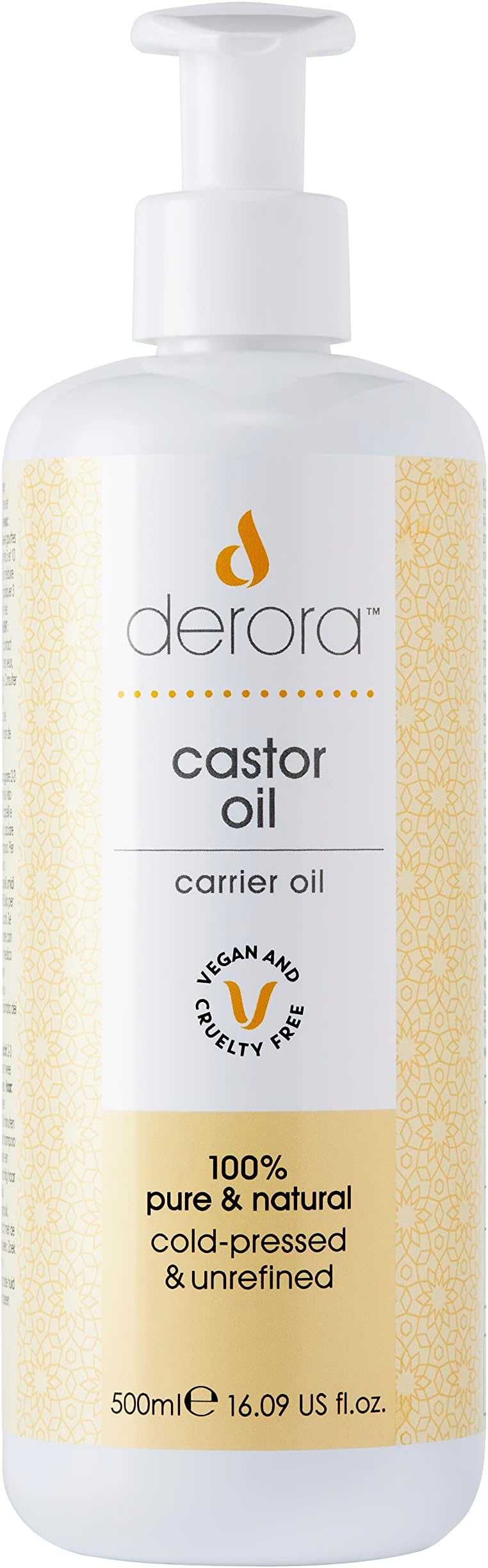 Derora Castor Oil | Nourishes & Soothes Skin, Hair & Nails | 100% Pure | Antioxidant & Vitamin E Rich | Omega 6 & 9 | Cold Pressed & Unrefined | For All Skin Types | Vegan & Cruelty Free (500ml)