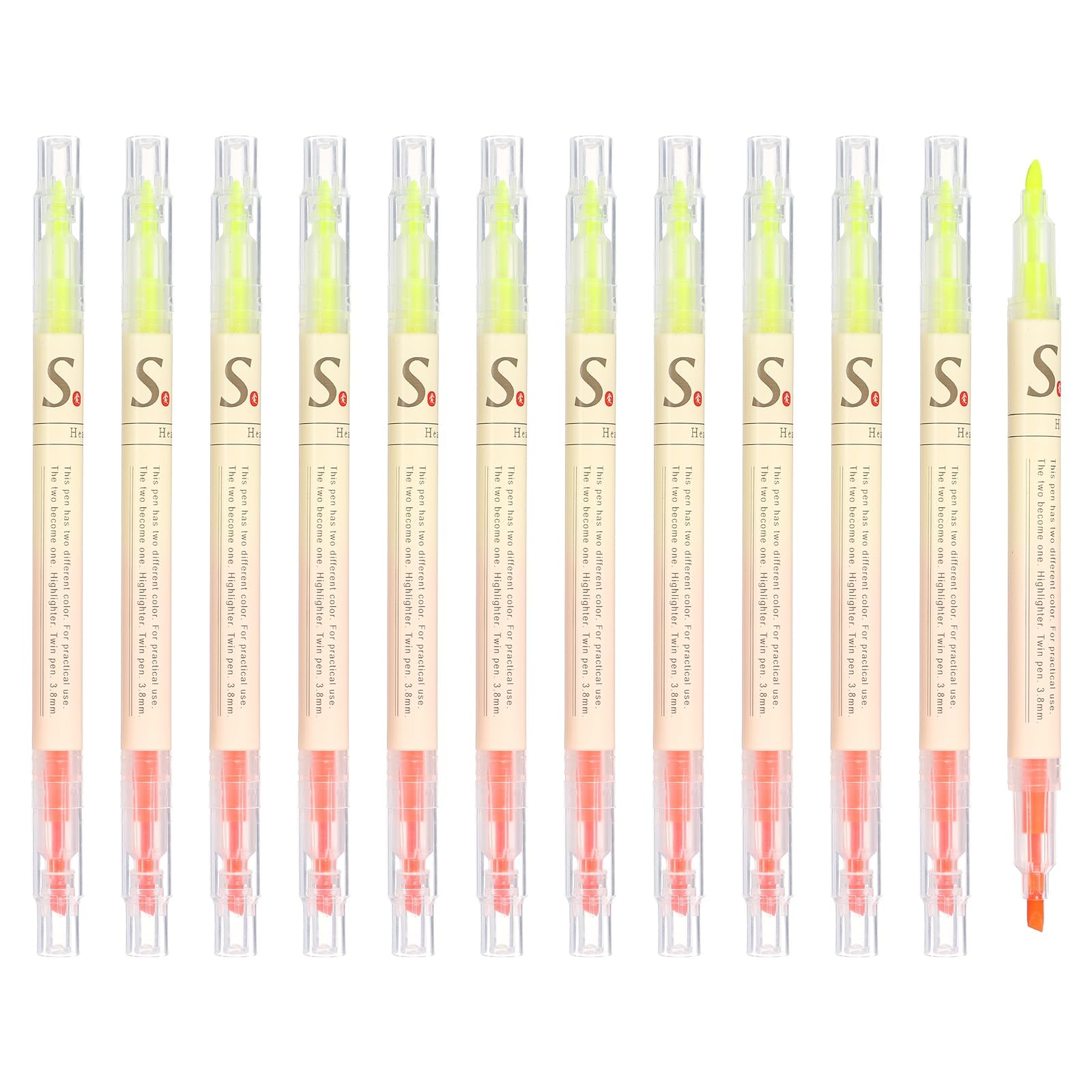 PATIKIL Highlighter Pen, 12 Pack Double Ended Highlighter Broad Tips Marker Pens Studying Supplies for Office Home Daily Use, Bright Orange/Yellow