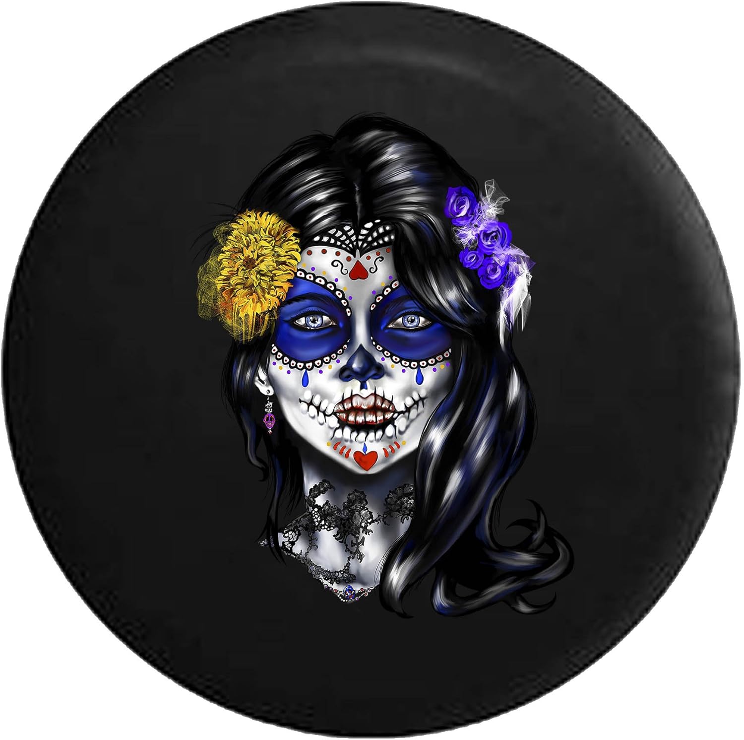 Beautiful Sugar Skull Girl Mexican Latin Tire Cover Black 32 in