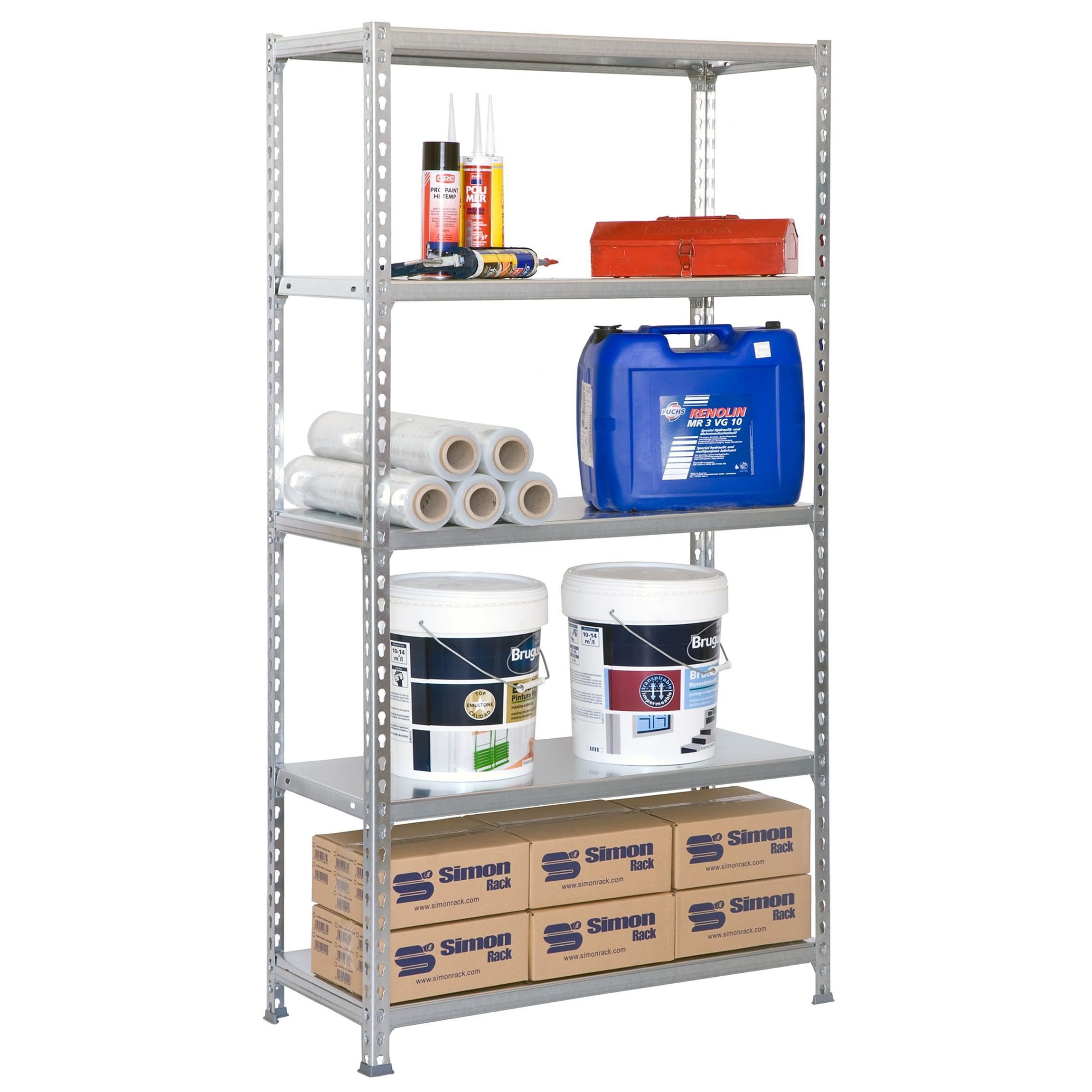 SimonRack Estanteria Metalica, 5 Baldas Ajustables, 180 kg de Punto Flexión, 1800x900x500 mm, Estantería Almacenaje, Sin tornillos, Galvanizado - Simonclick
