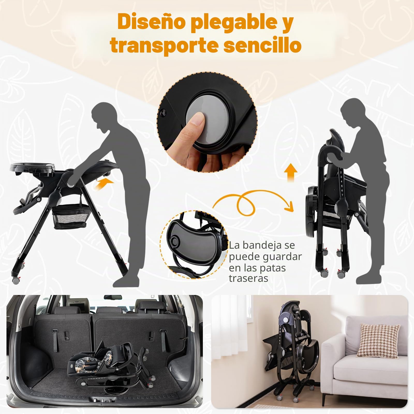 GOPLUS Trona para bebé con bandeja doble extraíble, respaldo ajustable, reposapiés y altura del asiento, silla de alimentación con ruedas y bolsa de almacenamiento para bebés de 6 a 36 meses (negro)