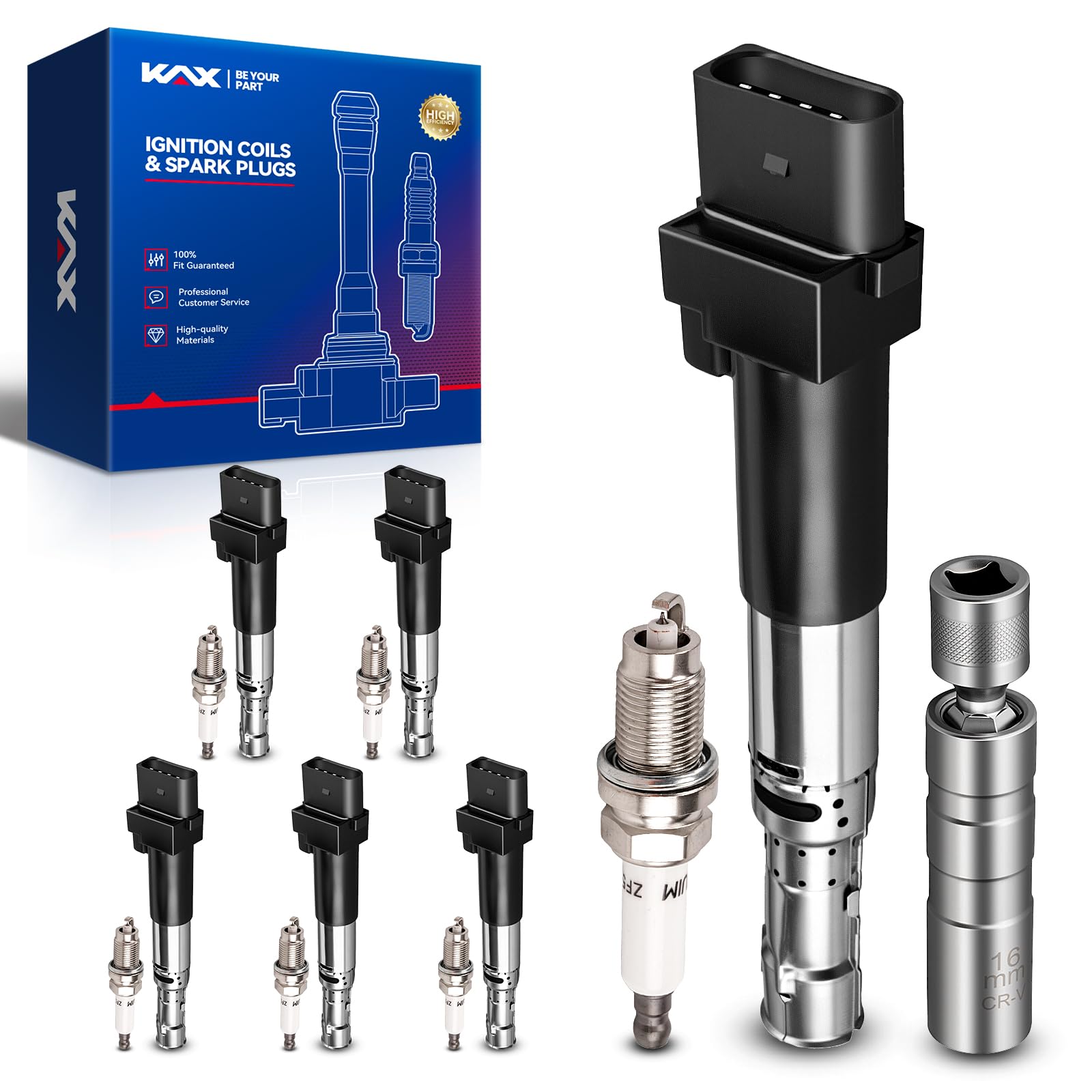 KAX 6 Ignition Coils &amp; 6 Spark Plugs Set for VW Jetta, Golf