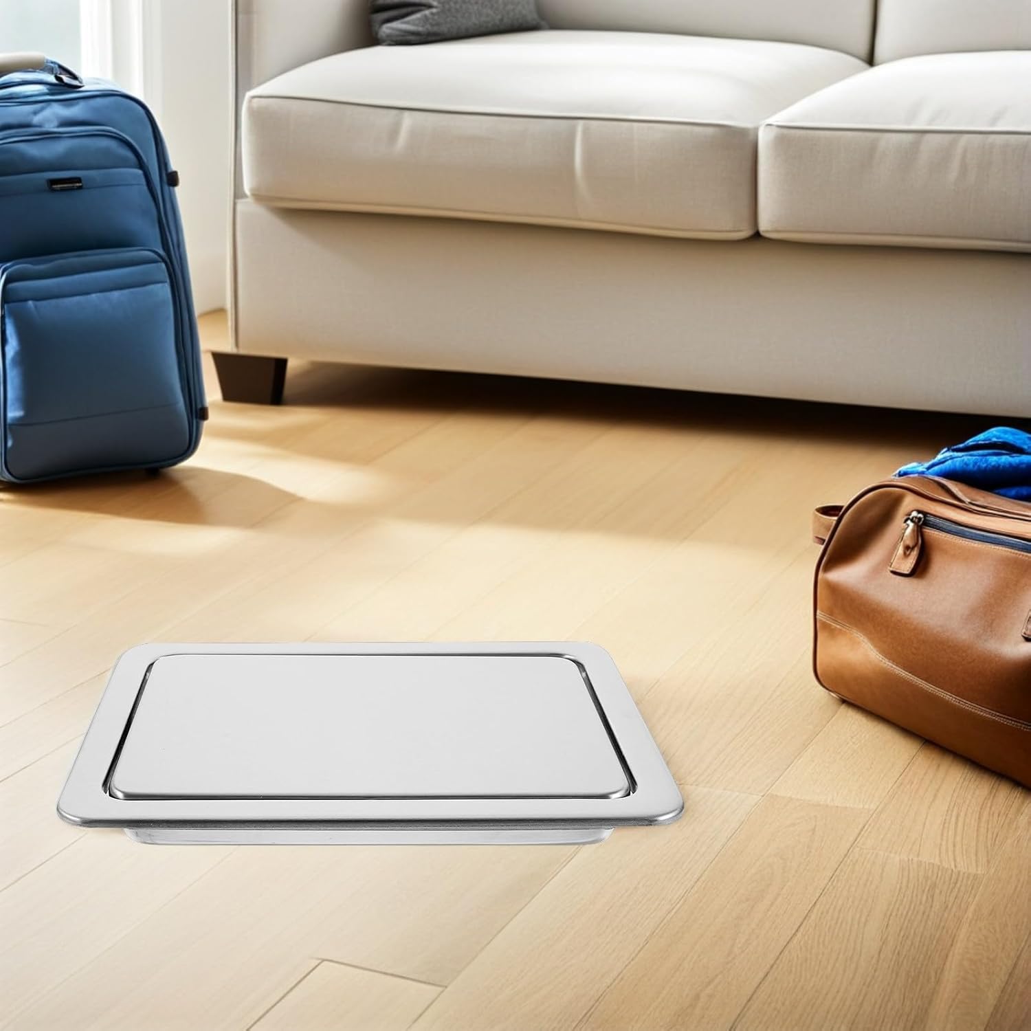 PRETYZOOM 2pcs Stainless Steel Recessed Trash Can Lid Rectangle Swing Flap Cover for Kitchen Bathroom Countertop Built-in Waste Bin Replacement